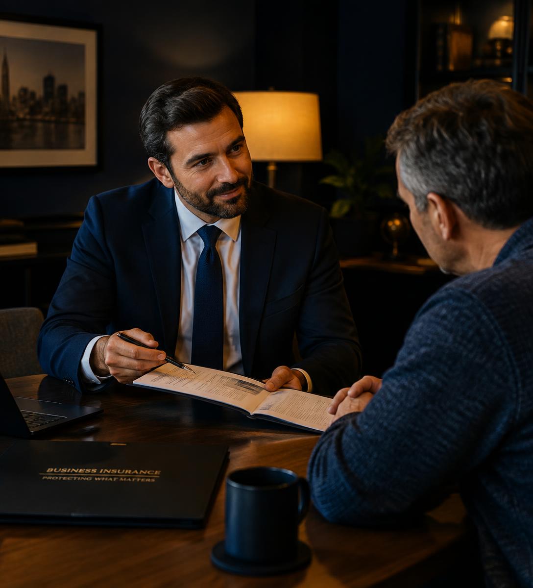 Asesor revisando opciones de seguro con un cliente